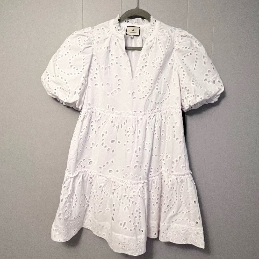 Tuckernuck Palmer  Sz. S white eyelet cotton mini dress NWOT
